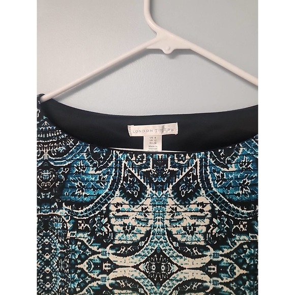 London Times Womens 8 Graphic Print Travel Dress Turquoise White‎ Blue - Picture 2 of 6